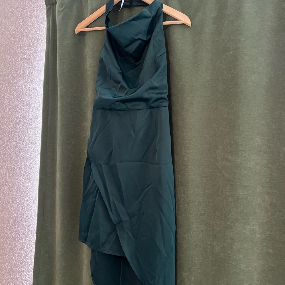 NWOT Elegant Green Asymmetric Halter Dress